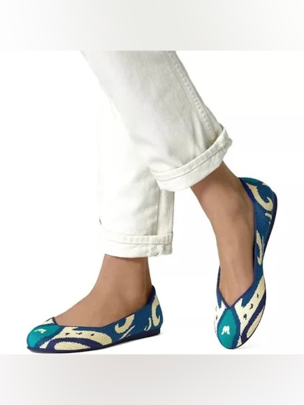 ROTHY'S  the Moroccan Women's Blue ballet Teal Patterned Slip-On Flats
